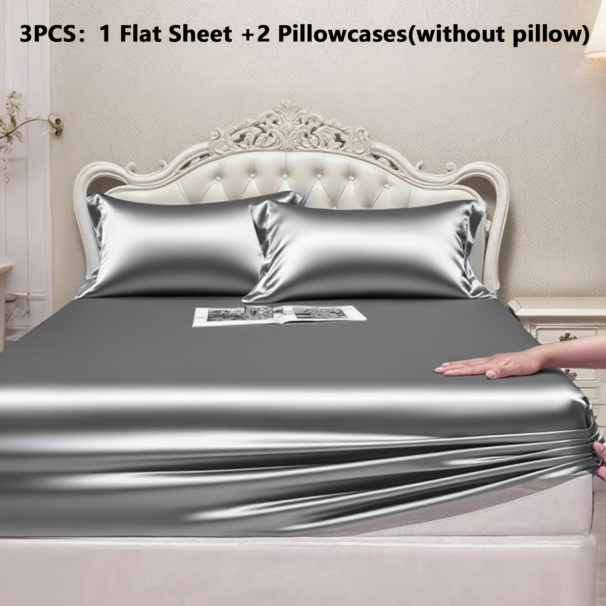 Satin Fitted Sheet Set with Pillowcases – Cooling Smooth Breathable Wrinkle-Resistant Bed Sheets, Machine Washable Ultra Soft for Hot