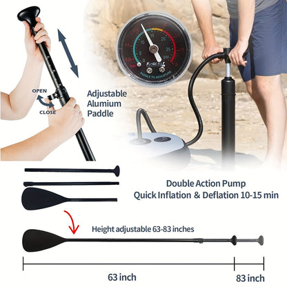 Inflatable Stand Up Paddle Board SUP Yoga Board 124'' x 31'' Wide Stance Non-Slip Deck with Paddle Pump Leash Carry Bag for Teens Adults