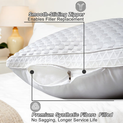 Bed Pillow Set of 2 Queen-Size Blue or Gray Pillows with 29 x 18.9-Inch Profile and Washable Cover