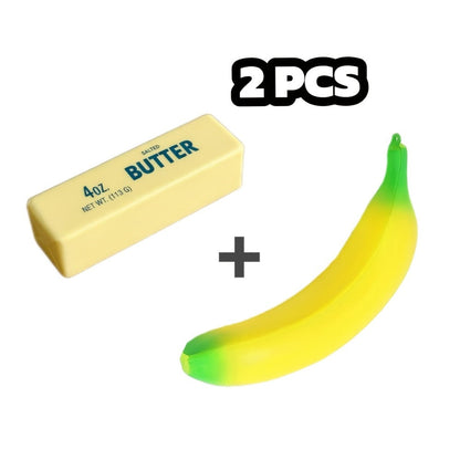 Squishy Food Toy Set 3pcs Slow Rising PU, Pretend Play Simulation Food Butter Banana Strawberry, Sensory Squeeze Stress Toy