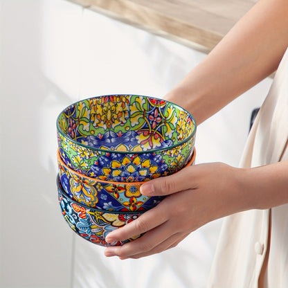 Cereal Bowl Set of 6 Bohemian Style 26oz for Home Cooking, Dining and Outdoor Meals, with the Listed Configuration