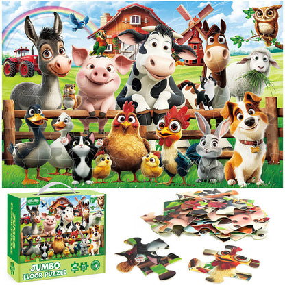 Large Floor Puzzle for Kids Ages 3+, Chunky Jigsaw Mermaid & Farm Animals, Preschool Educational Toy for Boys & Girls 3 4 5 6 Years Old