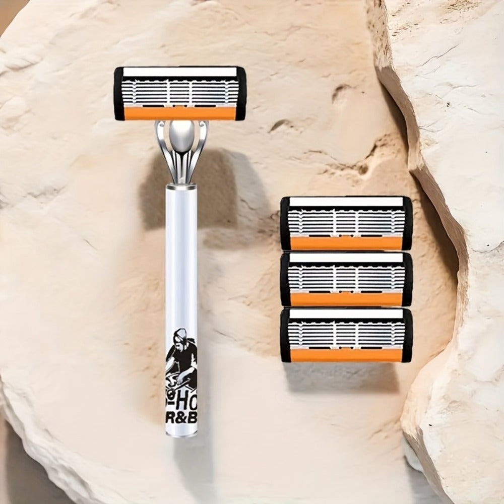 6-Layer Blade Men's Razor Set with Lubricating Strip 2 Handles & 36 or 72 Replacement Blades – Smooth Close Shave Contour-Fitting Ergonomic