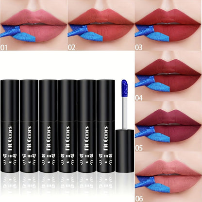 Matte Velvet Lip Stain Set 6 Colors Waterproof Smudge-Proof, Metallic Blue Cobalt Bold Shades Vegan Lip Gloss for All Skin Tones