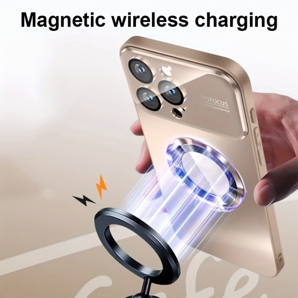 Phone Case Matte Titanium-Finish Cover with Built-In Glass Lens Protector for Select iPhone Models