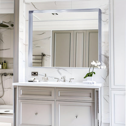 Rectangular Metal-Frame Bathroom Mirror in Black, Gold or Silver with Six Sizes and Dual Orientation