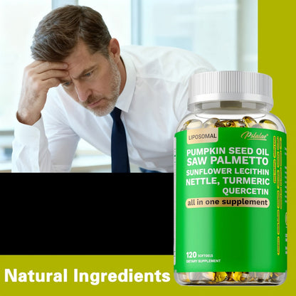 Saw Palmetto Capsules with Pumpkin Seed Oil, Pygeum & Quercetin, Urinary, Bladder, Hair & Heart Health Support for Women & Men