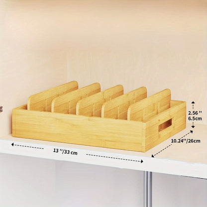Bamboo Lid Organizer for Kitchen Cabinet with 5 Adjustable Dividers – Tupperware Lid Holder for Food Container Lids