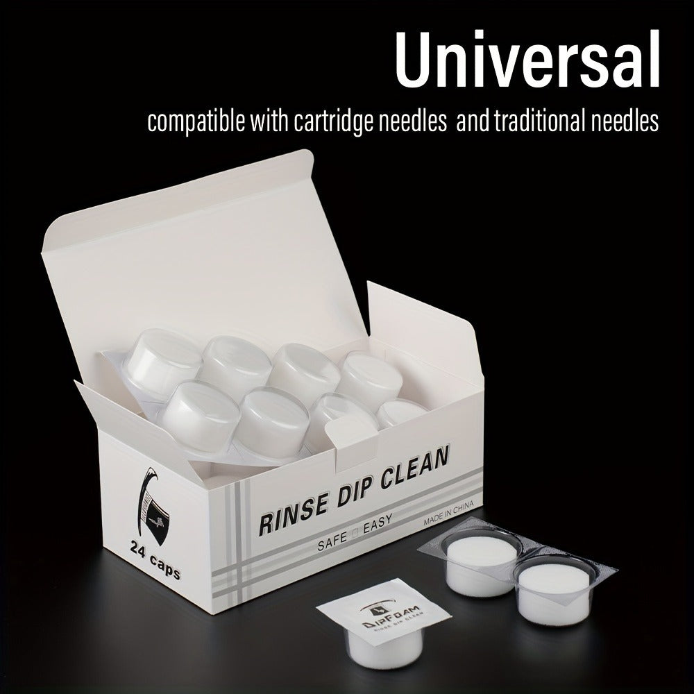 Tattoo Needle Dip Clean Cups 24pcs Foam Liner, Odorless Non-Electric Safe Cleaning for Cartridge & Traditional Needles