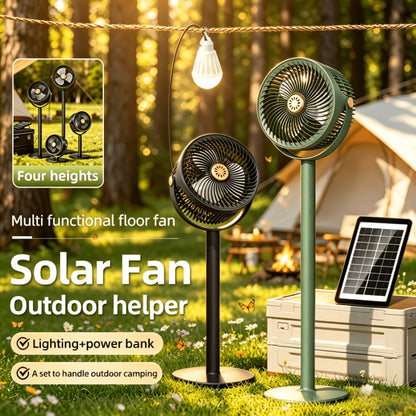 Solar Floor Fan 33-Inch Rechargeable 4000mAh USB Standing Fan Power Bank 2-in-1 360° Tilt for Entryways, Bedrooms and Living Spaces