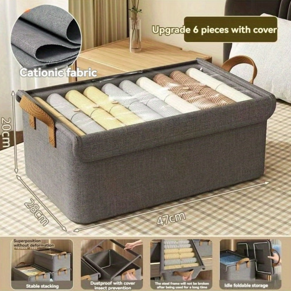 Foldable Fabric Storage Box with Side Handles, 47 x 28 x 20cm Size and Three Color Options