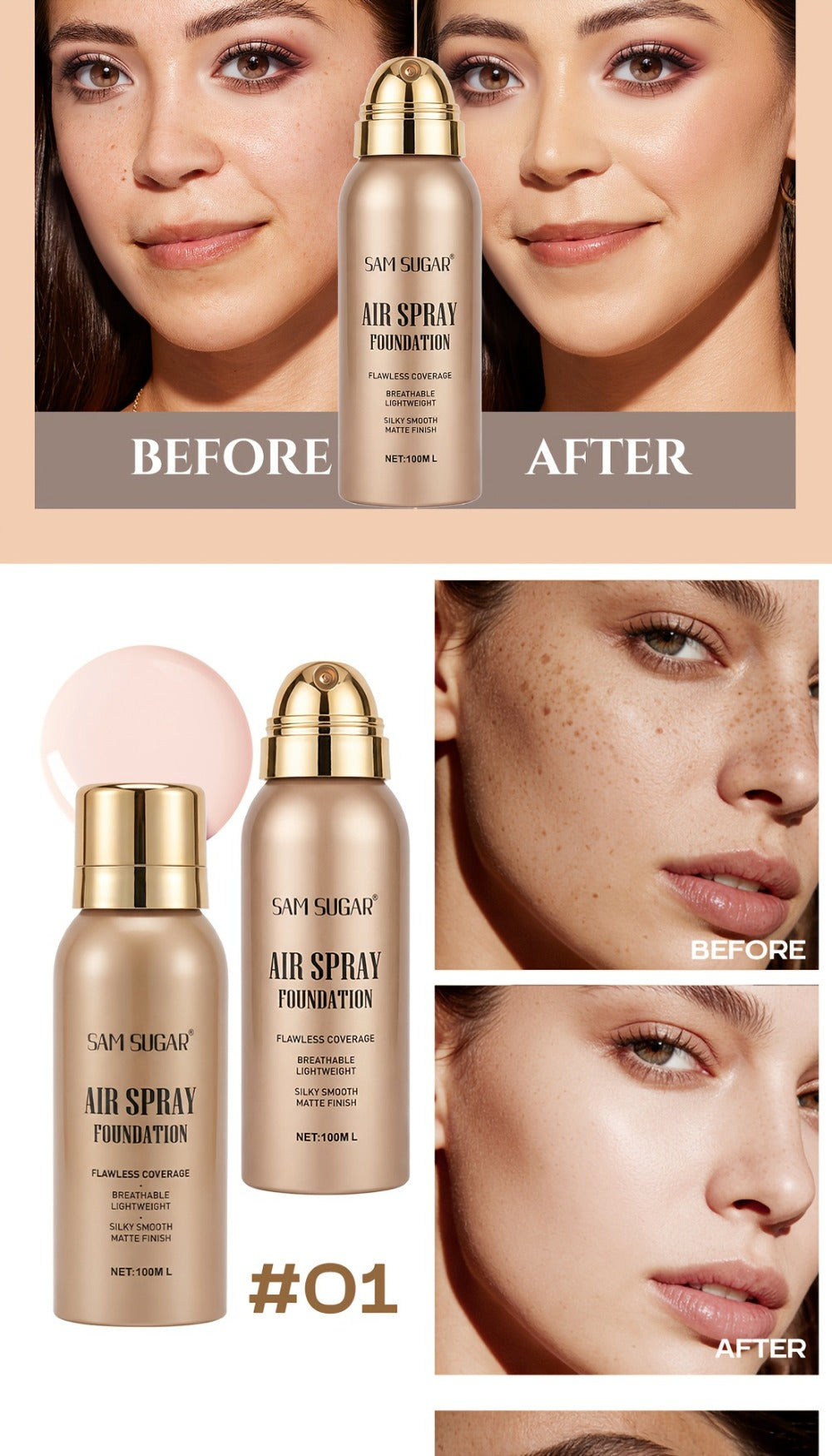 Waterproof Matte Foundation Spray Powder with Brush Set for Women – Sweat-Proof Long-Lasting Full Face Coverage Natural Finish Oil Control