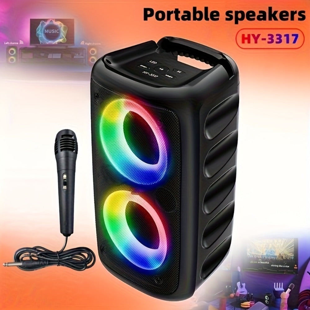 HY-3317 Party Speaker with Disco Lights & Microphone, Large Portable Subwoofer Outdoor Wireless Speaker
