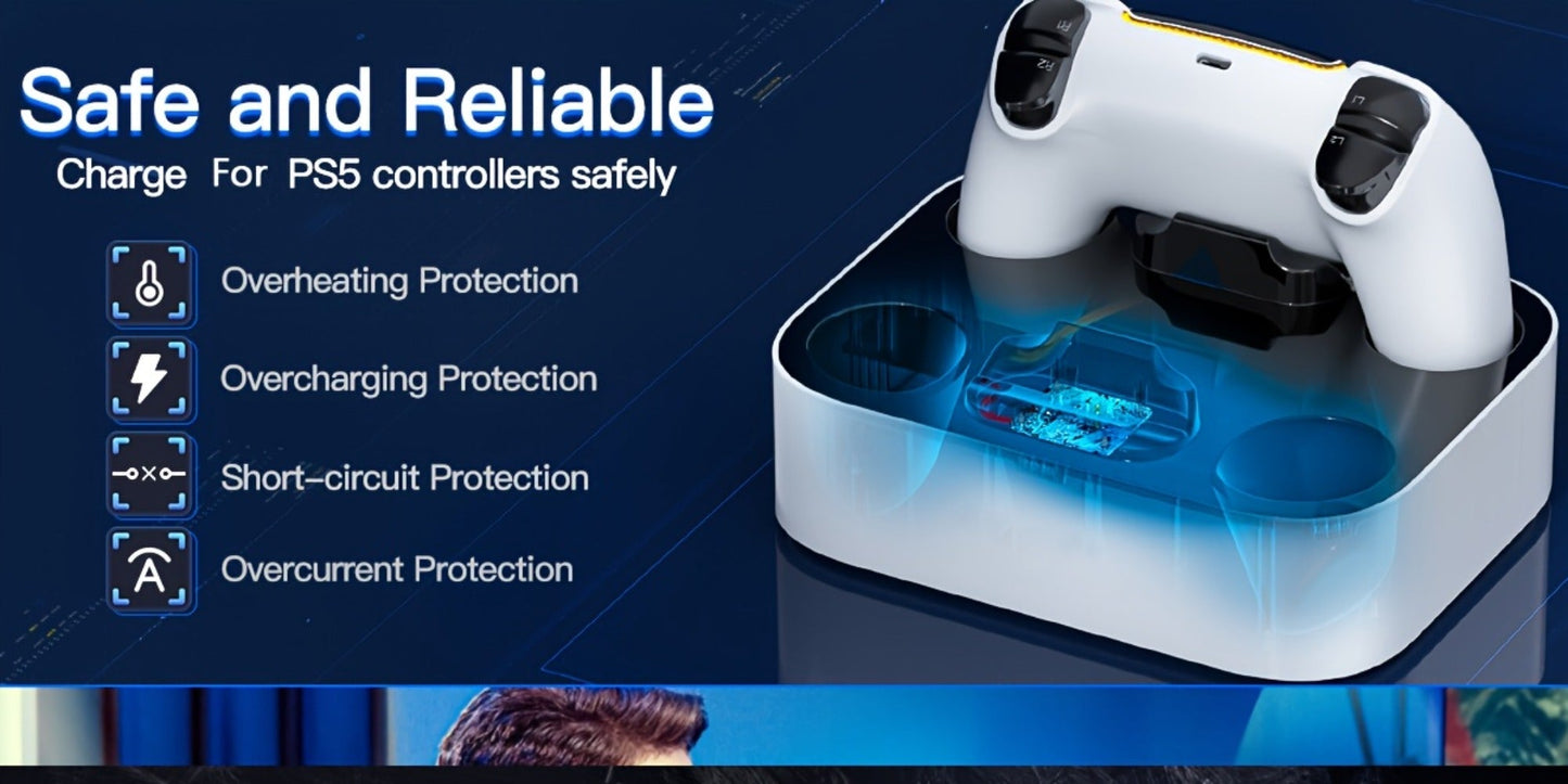 Safe Charging PS5 Controller Charging Station with Smart Chip, Dual Fast Charging Dock for DualSense & DualSense Edge