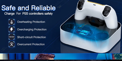 Safe Charging PS5 Controller Charging Station with Smart Chip, Dual Fast Charging Dock for DualSense & DualSense Edge