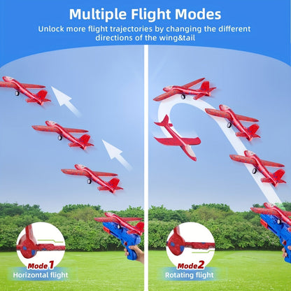 Foam Airplane Launcher Toy Set with 3 Foam Planes & Catapult, 2 Flight Modes Outdoor Flying Glider Toy for Kids Boys Girls Ages 3+