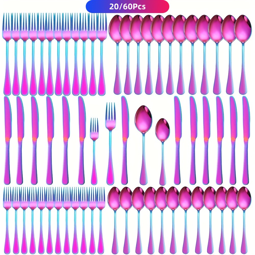 20- or 60-Piece Flatware Set in Silver, Gold or Rainbow Finish with Five-Piece Place Settings