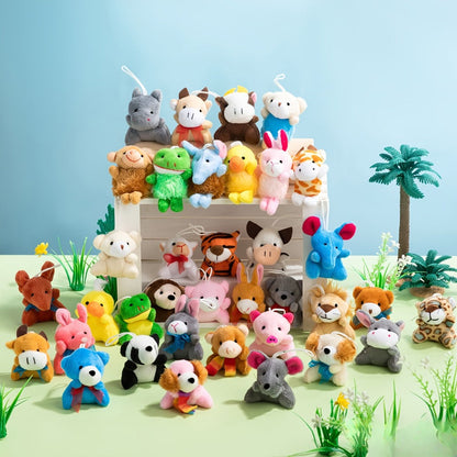 Mini Animal Plush Toy Assortment 72 Pack Bulk, 2.5-3 Inch Stuffed Animals for Party Favors, Carnival Prizes