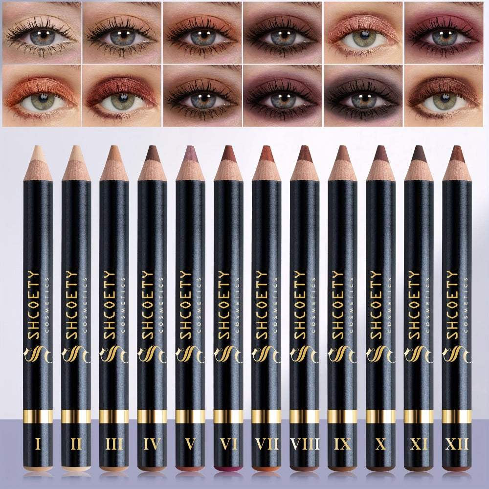Eyeshadow Pencil Set 12pcs for Women, Matte & Shimmer Thick Stick Foam Eye Shadow Sticks, for Makeup, Travel and Everyday Vanity Use
