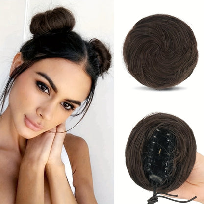 Mini Donut Bun Hairpiece with Cat Ears Claw Clip Messy Bun Synthetic Fiber Instant Updo – 2 Pcs Set for Women Girls All Hair Types Natural
