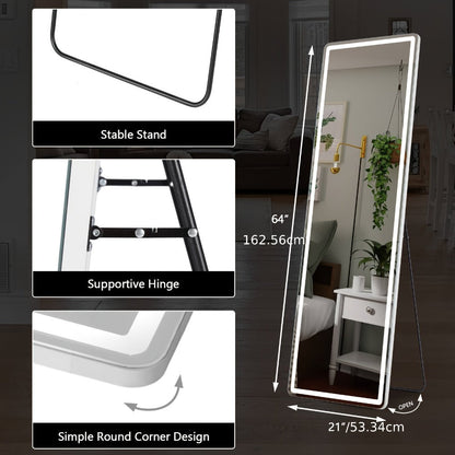 Full Length Mirror Floor Standing with LED Light – Arched & Rect Aluminum Frame Dressing Mirror for Bedroom Living Room, Black/Golden/White