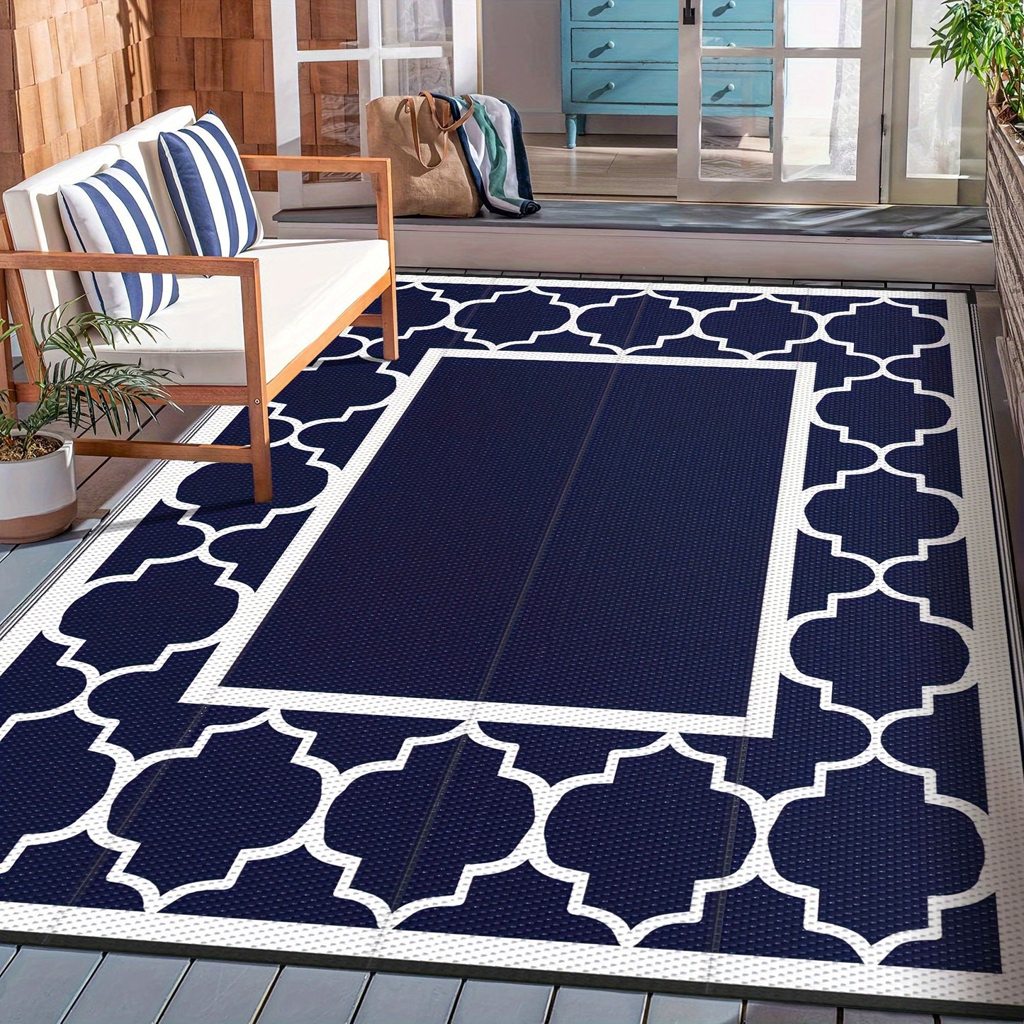 Outdoor Reversible Plastic Straw Rug for Patio Deck RV Camping – Waterproof UV-Resistant Lightweight Mat, Multiple Sizes & Colors
