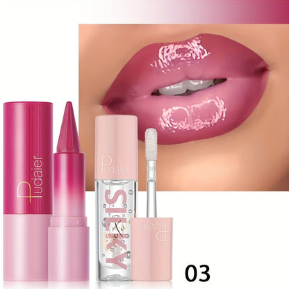 Lip Oil Lip Liner Duo 2-in-1 Precision Tip – Glossy Nourishing Hydrating Long-Lasting Silky Smooth Lip Color Pencil for Women Daily Glam