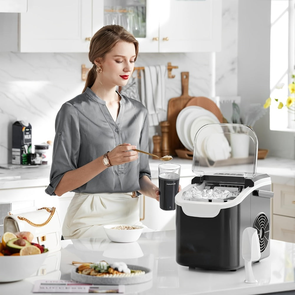 Countertop Bullet Ice Maker /24H, 9 Bullet Ice Cubes in 6 Mins, 2 Sizes for Home Cooking, Dining and Outdoor Meals