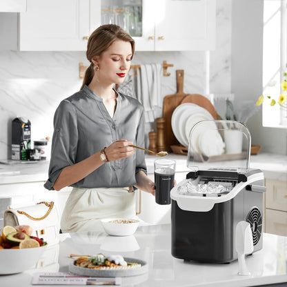 Countertop Bullet Ice Maker /24H, 9 Bullet Ice Cubes in 6 Mins, 2 Sizes for Home Cooking, Dining and Outdoor Meals