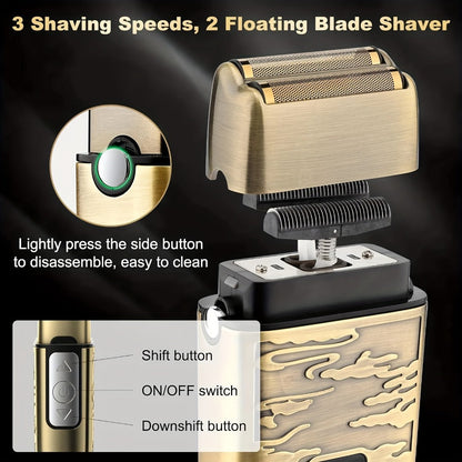 Cordless Hair Clipper & Trimmer Kit for Men – Professional Rechargeable Grooming Set, Golden Edition, Wireless Fade Clipper with USB Charge