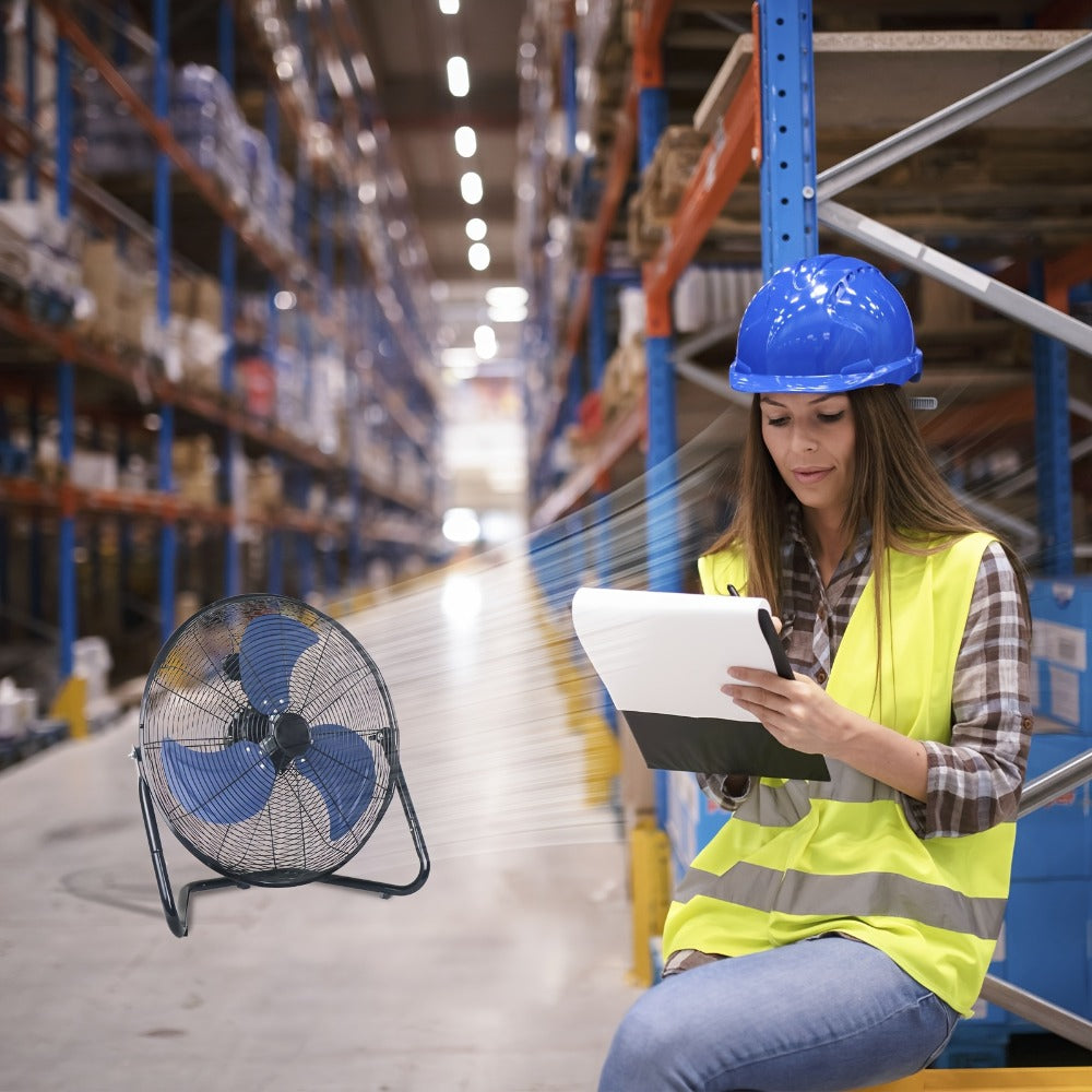 Industrial Floor Fan High Velocity 9 & 20 Inch, Metal Construction & Blades, 3-Speed Fan for Industrial