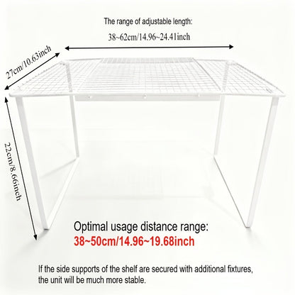 Expandable Cabinet Shelf Organizer, Metal Height-Adjustable Wardrobe Shelf Divider, Vertical Space-Saving Storage Rack for Kitchen