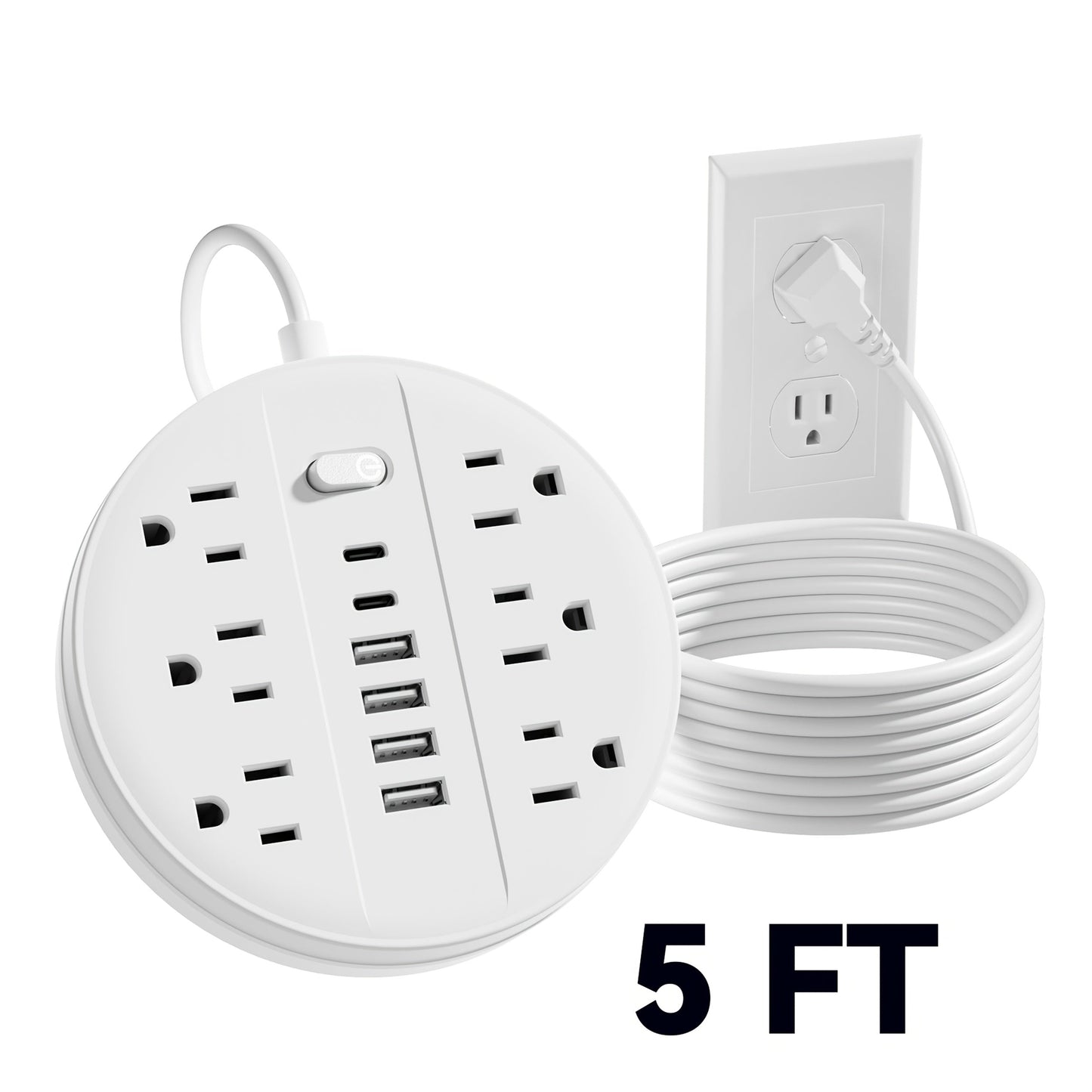 Surge Protector Power Strip 12-in-1 with 6 AC Outlets, 4 USB-A, 2 USB-C and Short, 5 or 10 ft Cord Options