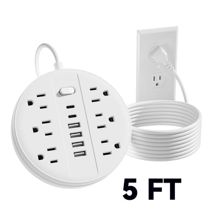 Surge Protector Power Strip 12-in-1 with 6 AC Outlets, 4 USB-A, 2 USB-C and Short, 5 or 10 ft Cord Options