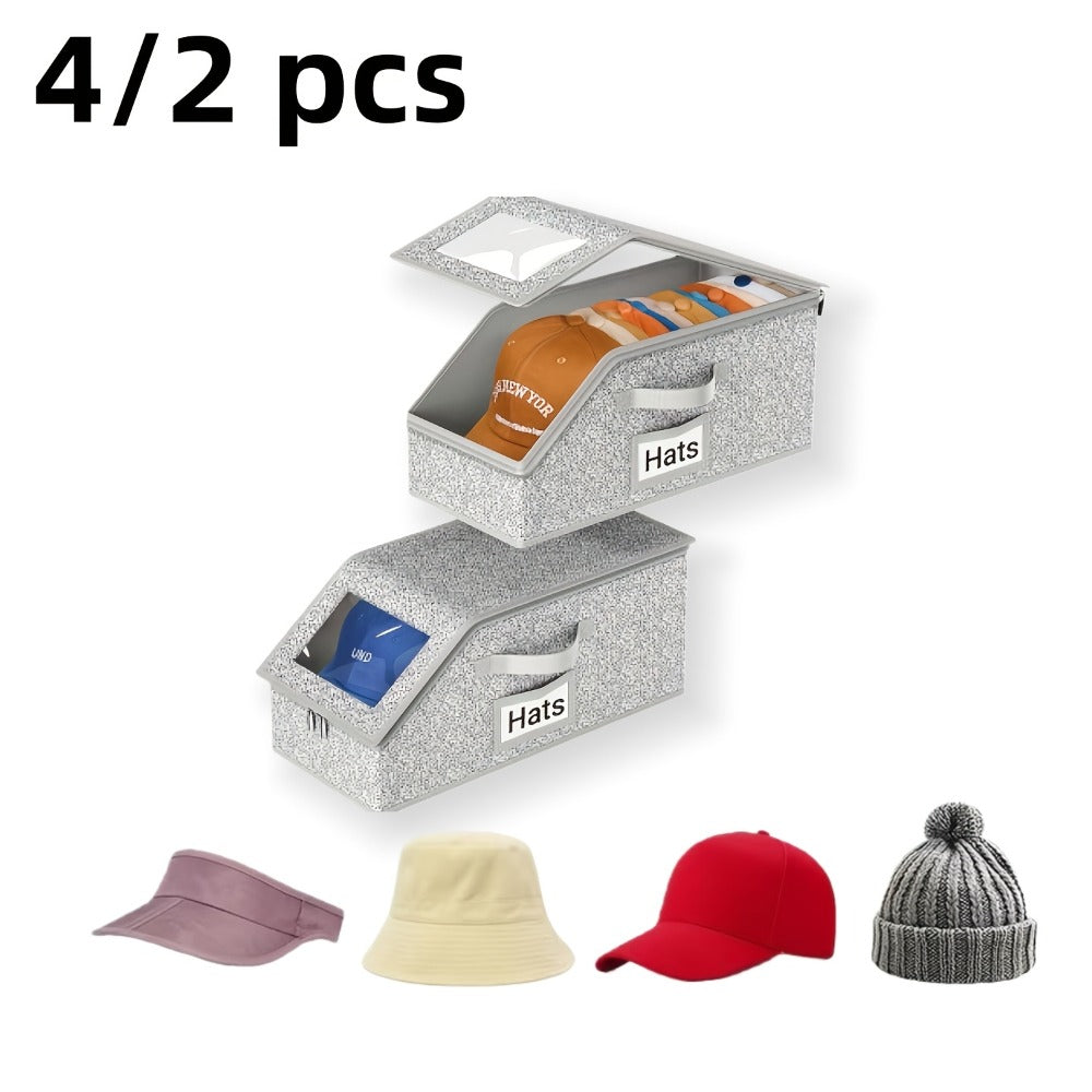 Stackable Baseball Cap Storage Box with Clear Viewing Window, Hat Organizer for Closet Holds Up to 30 Caps