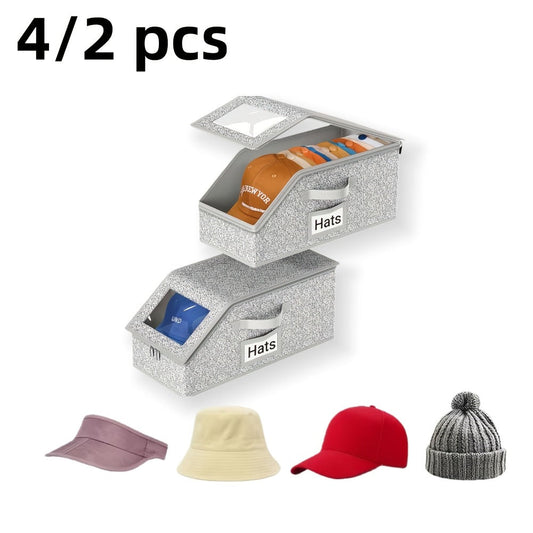 Stackable Baseball Cap Storage Box with Clear Viewing Window, Hat Organizer for Closet Holds Up to 30 Caps