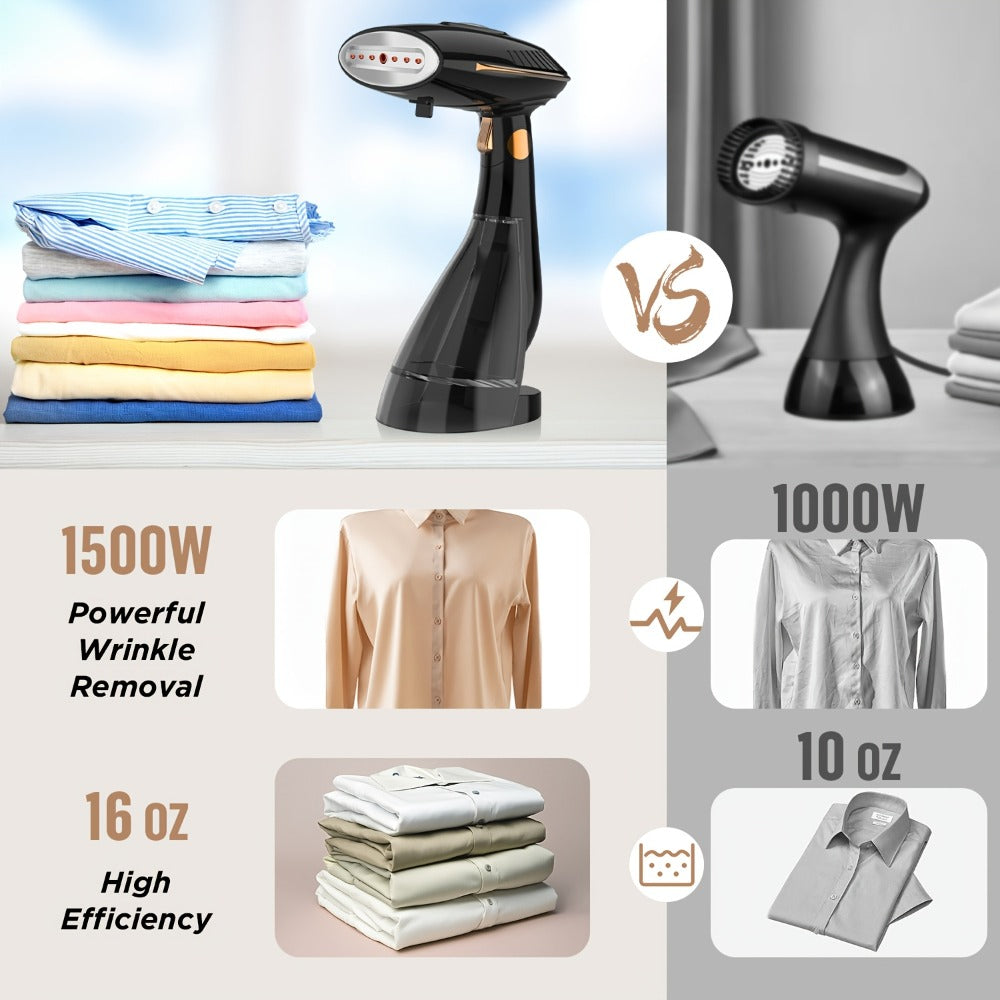1500W Handheld Garment Steamer with Wide Steam Head, Detachable Tank Area and Two Preserved Model Labels