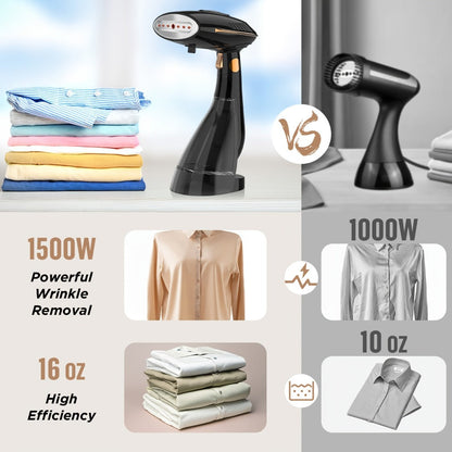 1500W Handheld Garment Steamer with Wide Steam Head, Detachable Tank Area and Two Preserved Model Labels