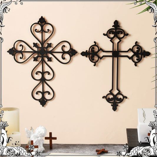 Wooden Wall Cross 6pcs Hand-Carved Vintage Wood Crucifix with Christ Figure for Entryways, Bedrooms and Living Spaces