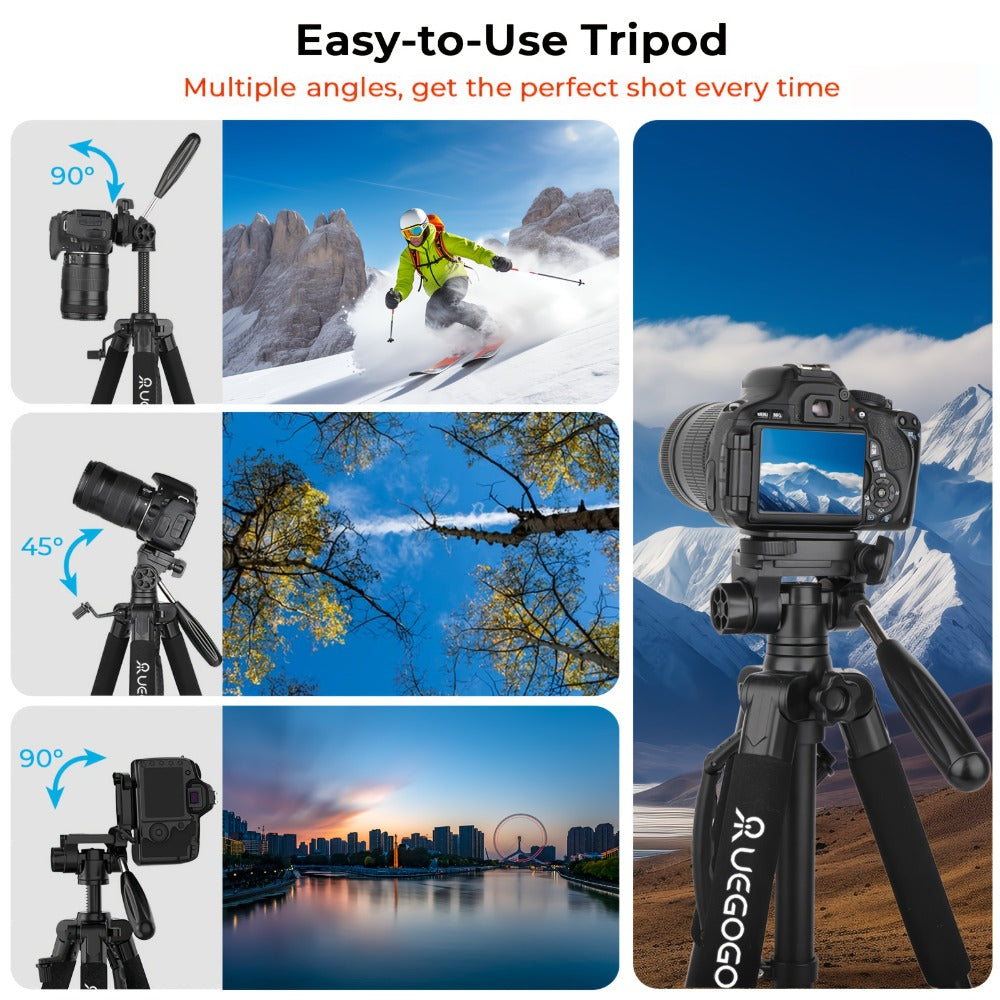 74-Inch Camera Tripod in Red and Black with Pan-and-Tilt Head, Phone Holder, Quick-Release Plate and Carry Bag