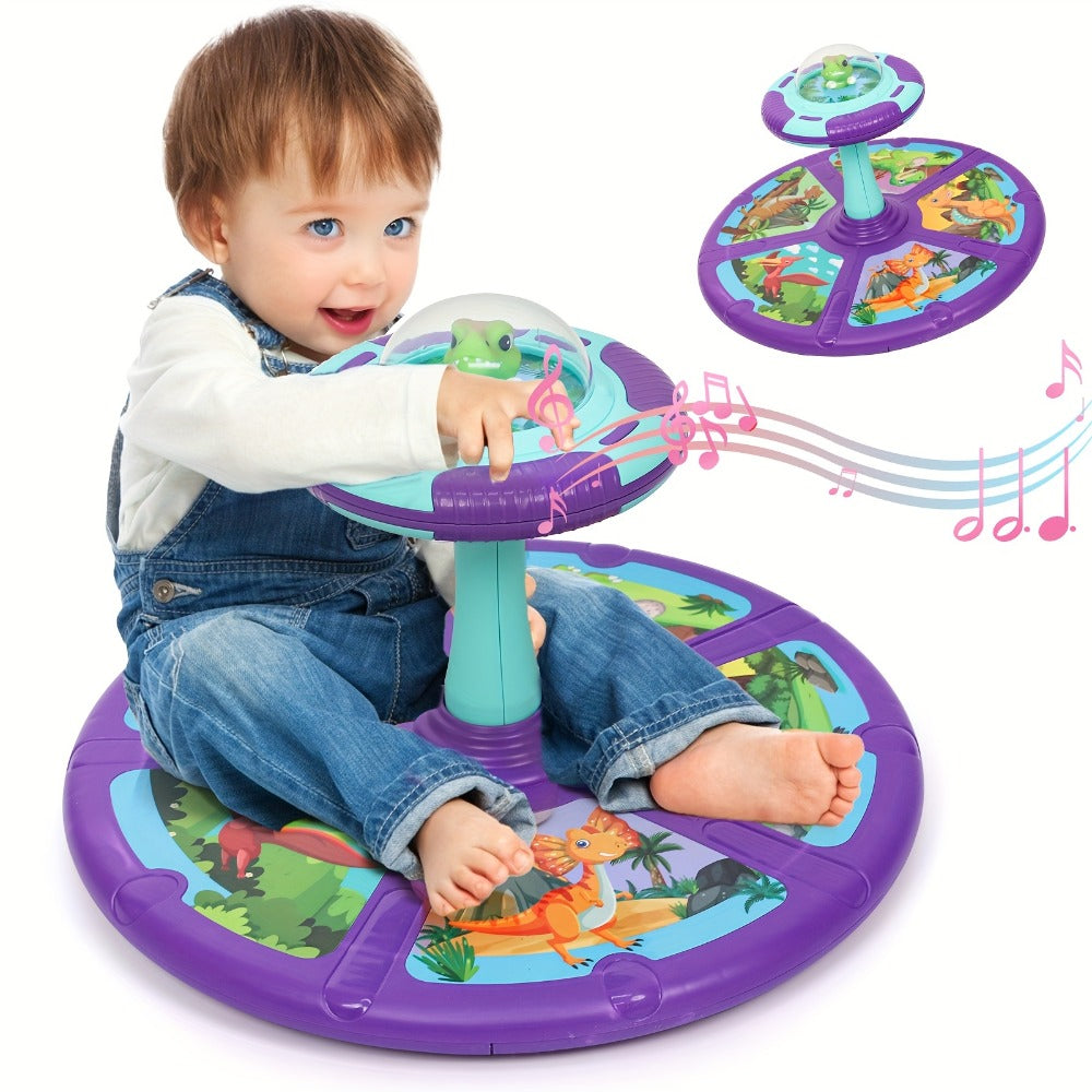 Dinosaur Sit and Spin Toy for Toddlers with Music & LED Flash Lights, 360° Spinning Seat Interactive Sensory Toy for Kids 18 Months+