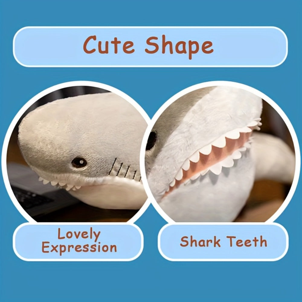 Plush Toy Jumbo Shark Pillow 24-Inch in Blue, Grey, Blue-Pink or Rainbow Colorways and Ocean Decor