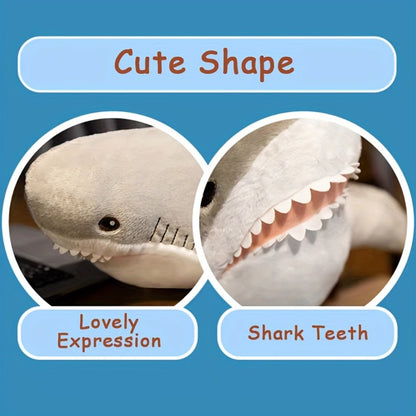 Plush Toy Jumbo Shark Pillow 24-Inch in Blue, Grey, Blue-Pink or Rainbow Colorways and Ocean Decor