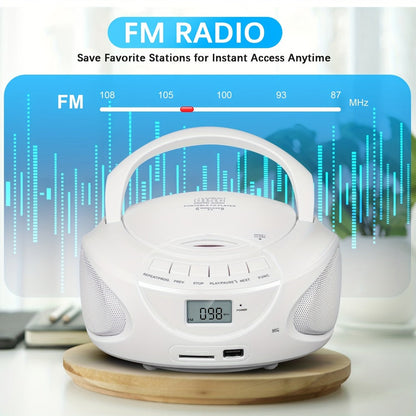 Portable CD Player Boombox with AM FM Radio Dual Stereo Speakers, Aux Input USB TF Card MP3 Player