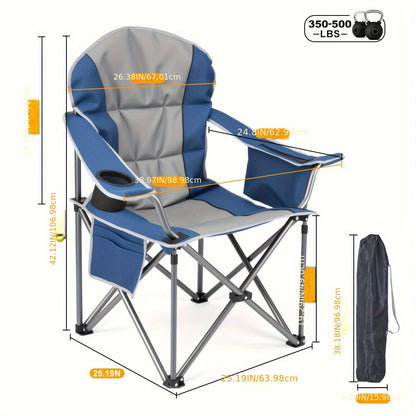 Padded Folding Camping Chair with 26.38-Inch Back, Cup Holder, Side Storage and Seven Color or Pair Options
