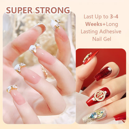Nail Glue for Rhinestones 2pcs, LED Cured Gel Adhesive for 3D Charms, Gems & Bling Nail Art Decorations