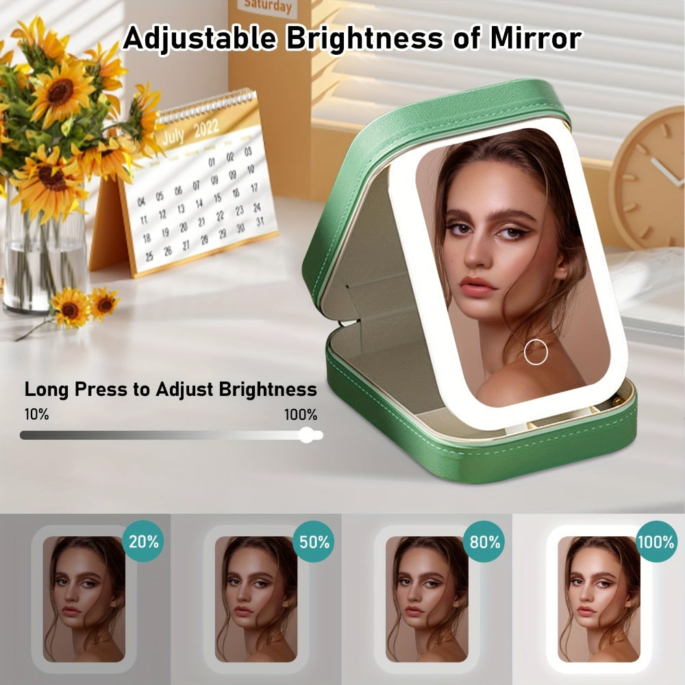 Lighted Makeup Case with LED Mirror & Cosmetic Organizer – 1200mAh Rechargeable USB Travel, for Makeup, Travel and Everyday Vanity Use