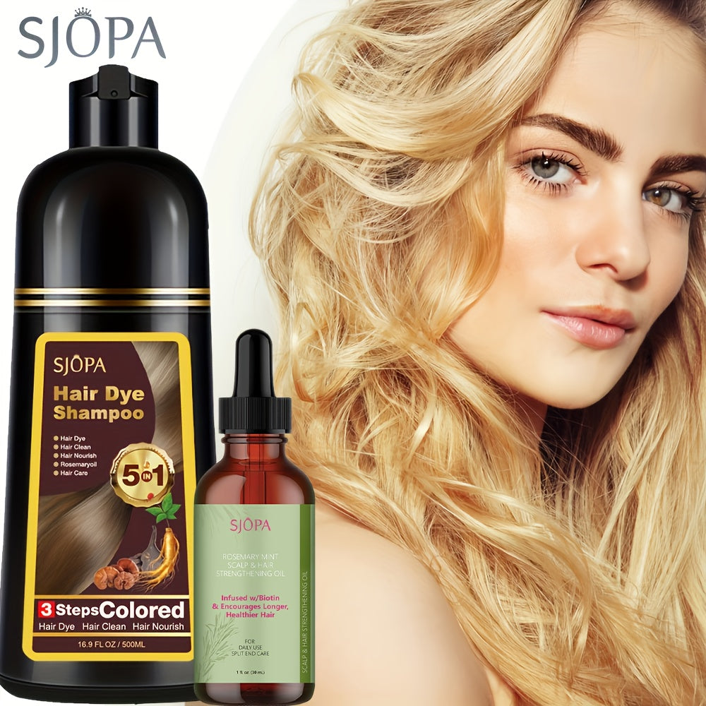 Natural Hair Dye Shampoo Kit 3-in-1 with Rosemary Oil & Squalane, Plant-Based Gray Hair Coverage