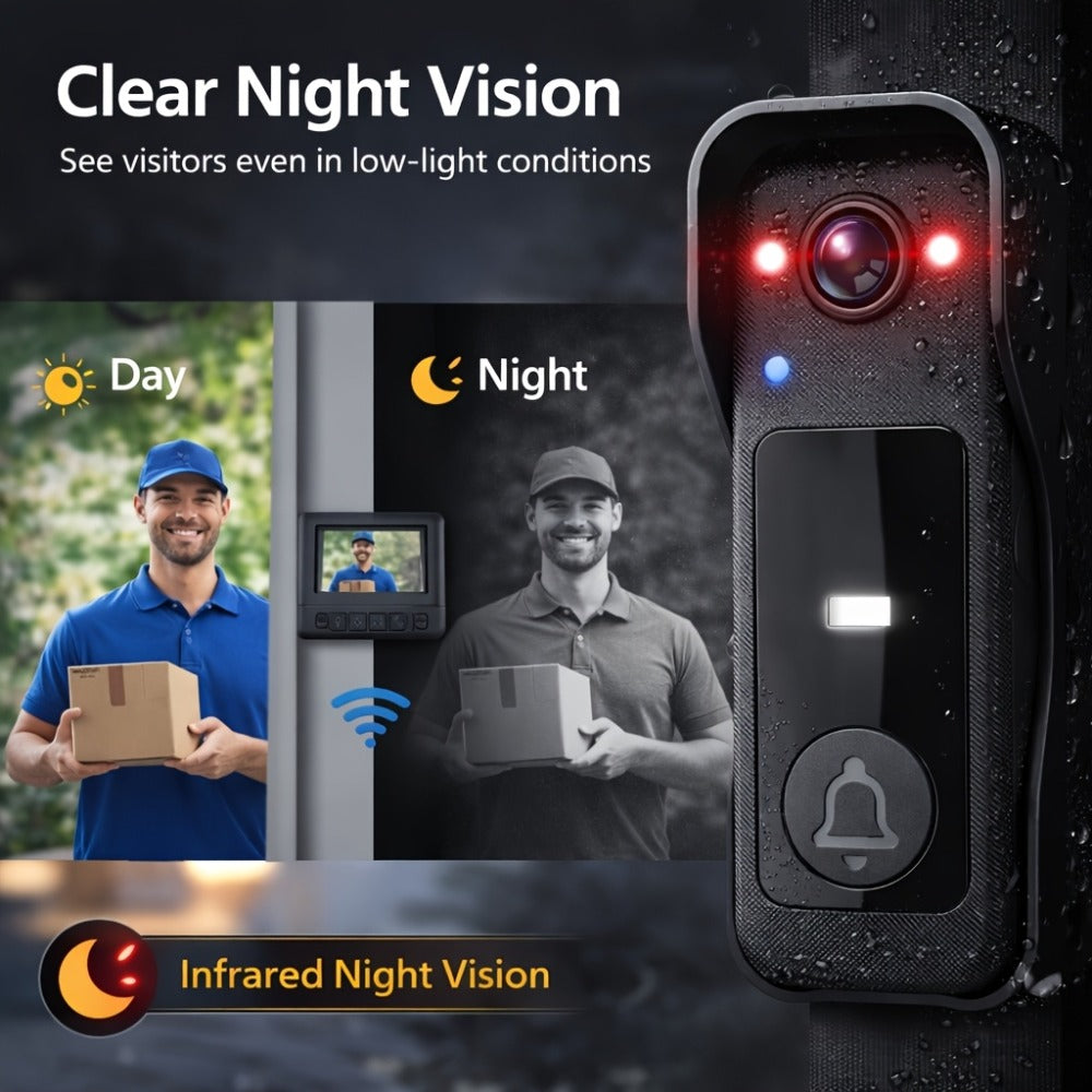 WiFi Video Doorbell with 4.3 Inch Indoor Monitor, Night Vision Two-Way Audio Rechargeable Battery