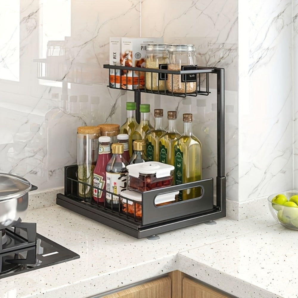 Under Sink Storage Organizer 2-Tier Slide-Out Shelf in 1 or 2 Packs and Three Color Options